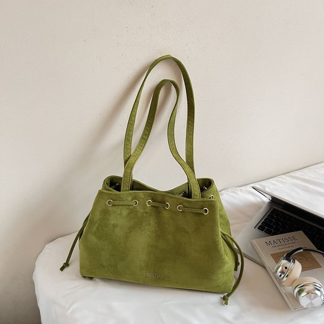 Bag Suede Tote Faux Drawstring Plain