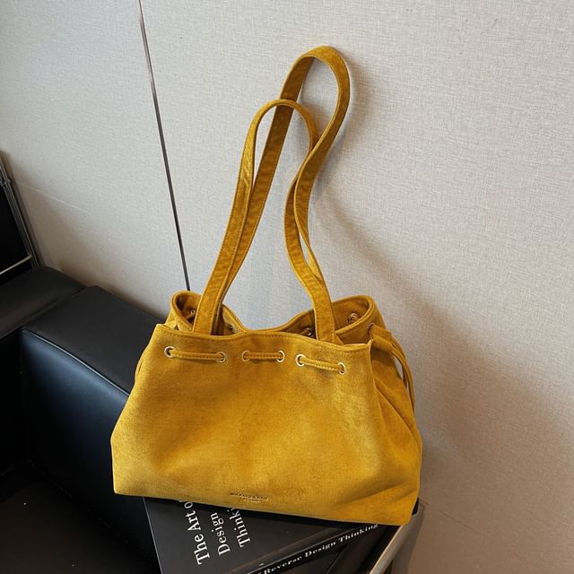 Bag Suede Tote Faux Drawstring Plain