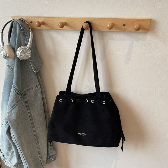 Bag Suede Tote Faux Drawstring Plain