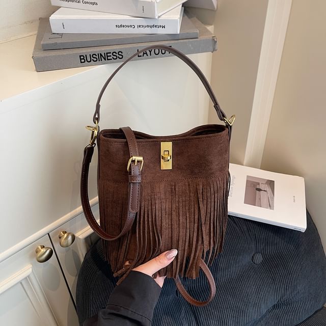 Faux With Pouch Plain Crossbody Bag Suede Fringe