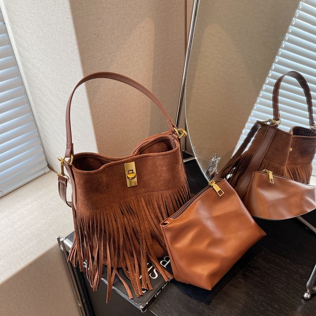 Faux With Pouch Plain Crossbody Bag Suede Fringe