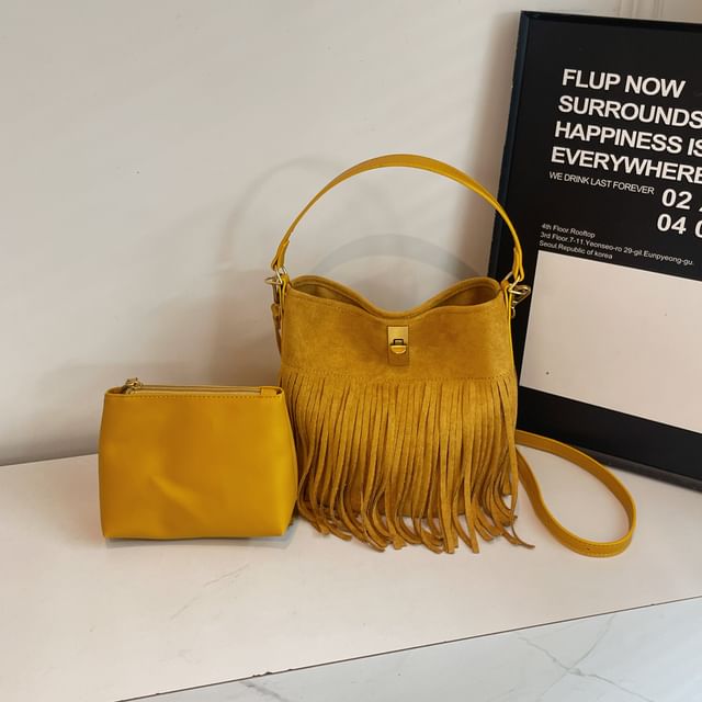 Faux With Pouch Plain Crossbody Bag Suede Fringe