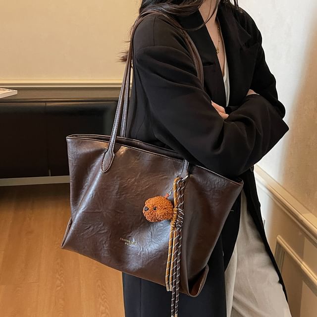 Faux With Bag Leather Plain Tote Charm