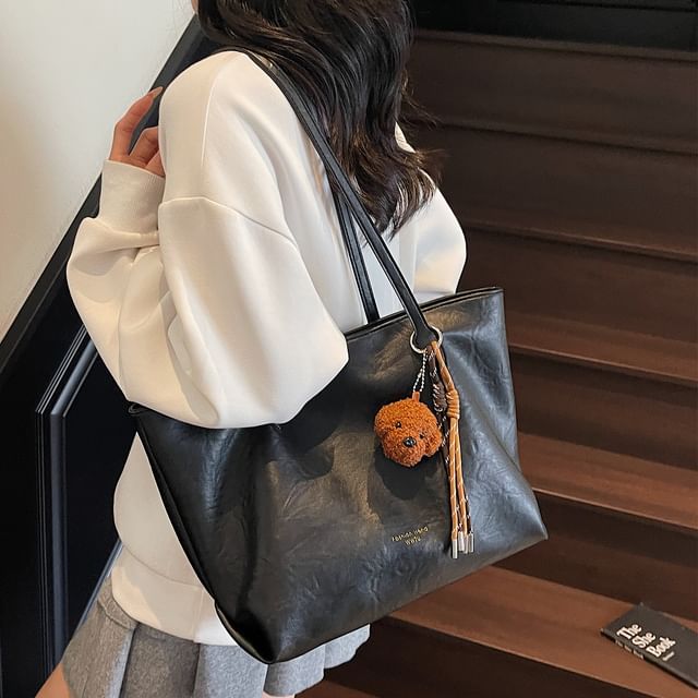 Faux With Bag Leather Plain Tote Charm