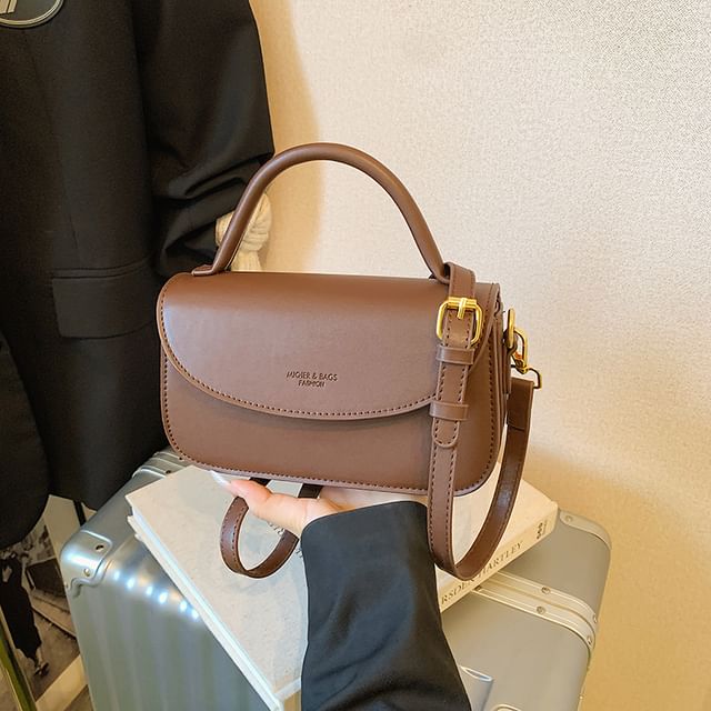 Flap Crossbody Plain Faux Leather Bag Top Handle