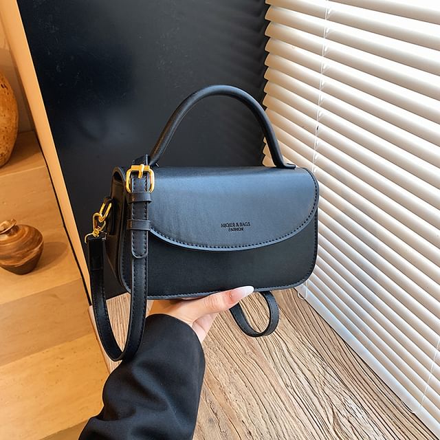 Flap Crossbody Plain Faux Leather Bag Top Handle