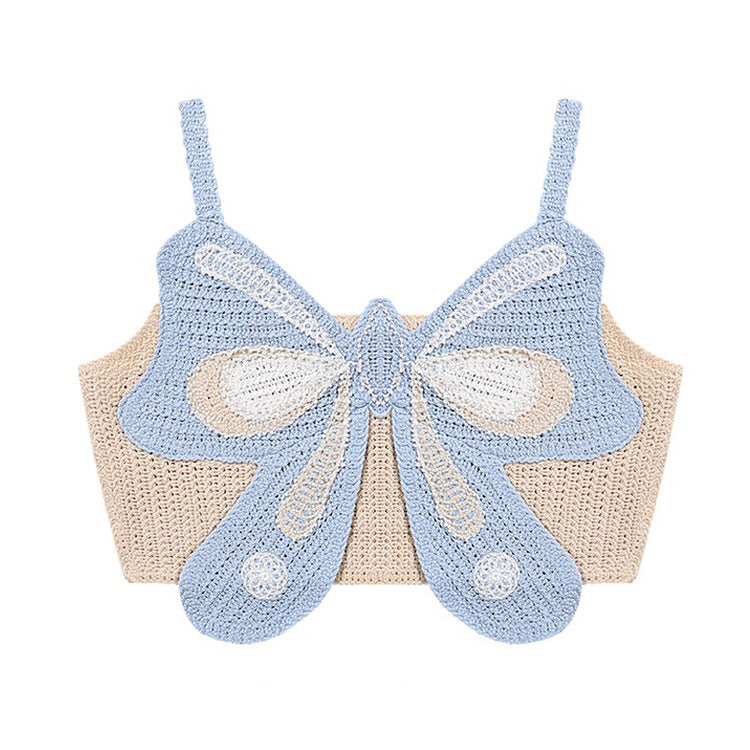 Sweet Butterfly Crochet Top - S / Baby blue - Tops