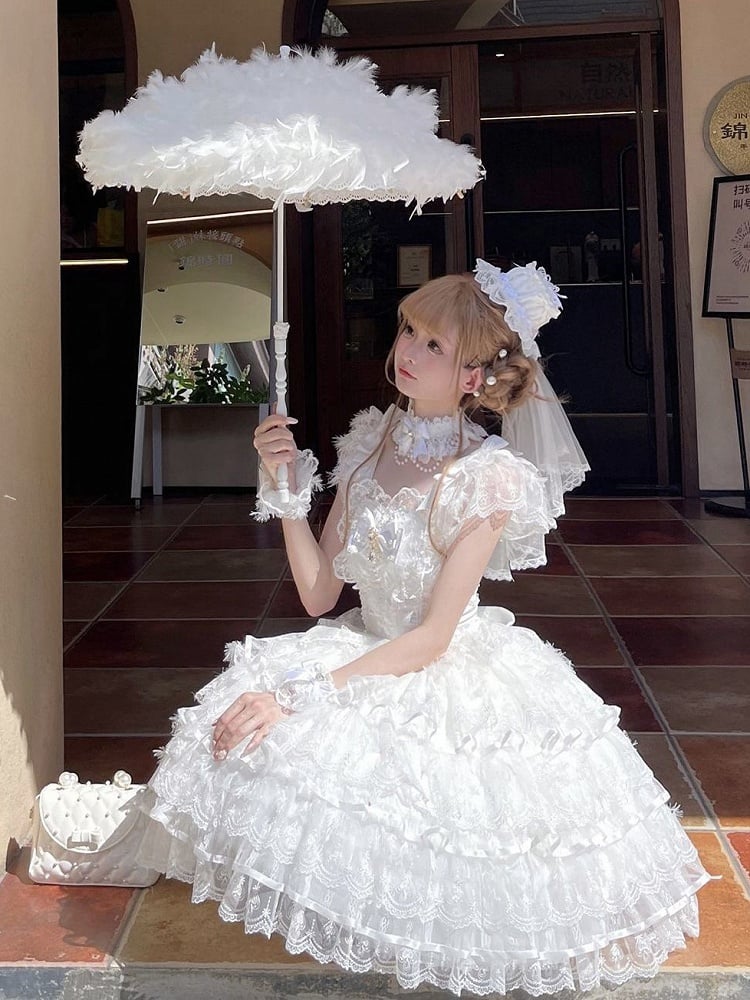 Skirt Lolita Bodice White Fabric Dress Hime Hanayome Butterfly Angel Tiered