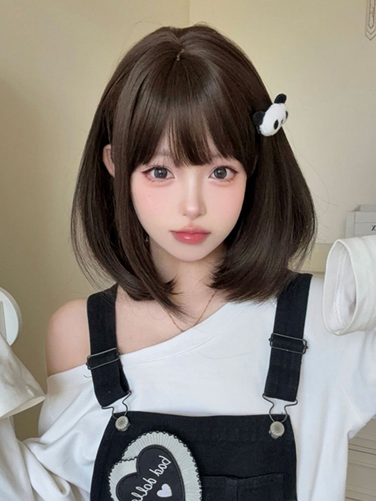 40CM Air Synthetic With Bangs Brown Dark Wig Length