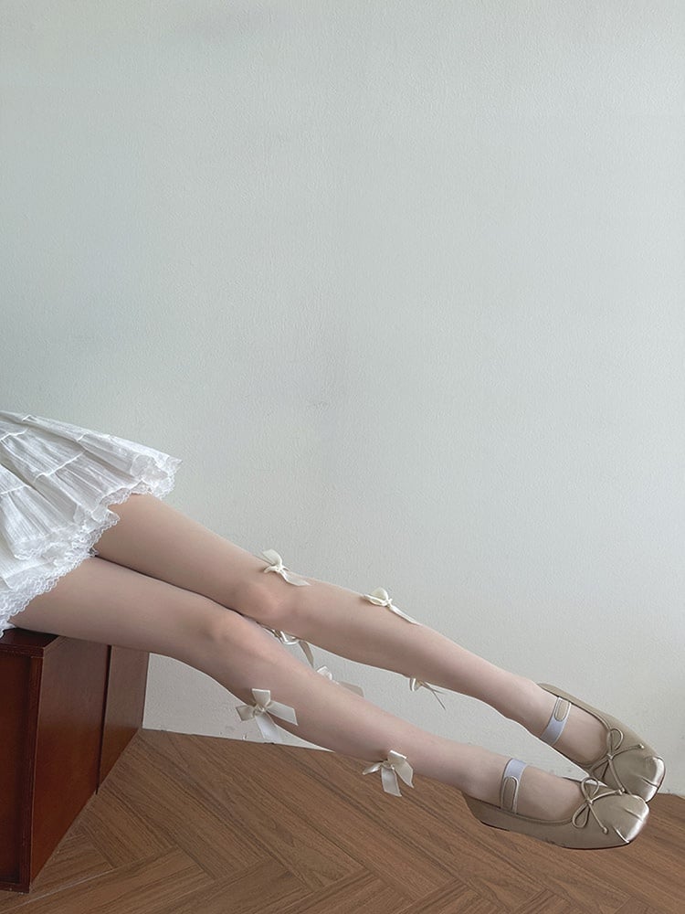 White Lolita Details Bowknot Tights Semi-sheer