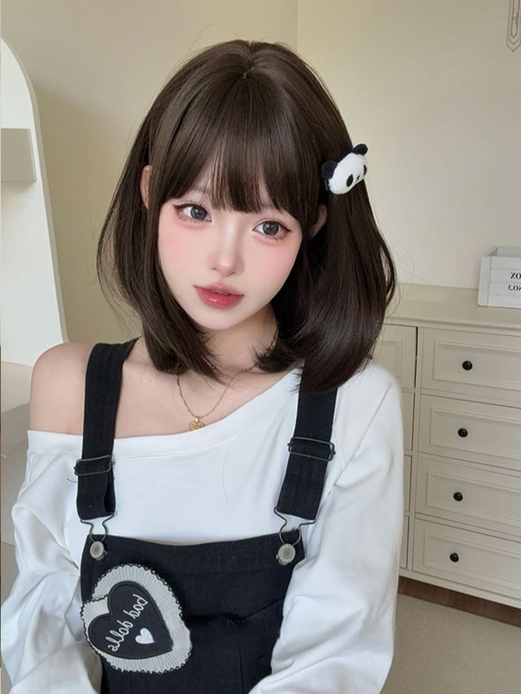 40CM Air Synthetic With Bangs Brown Dark Wig Length