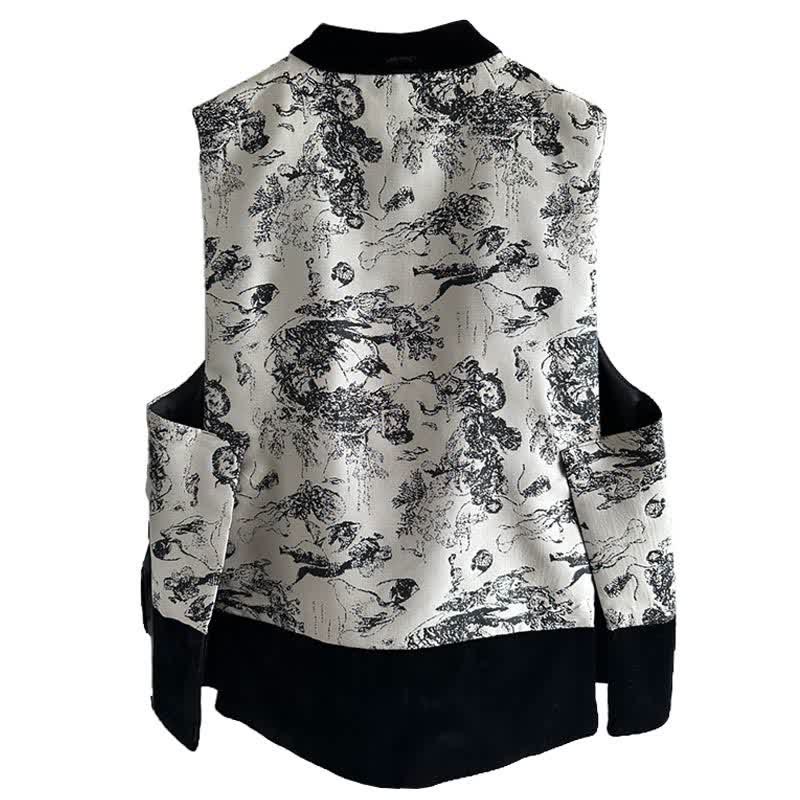 Vintage Floral Print Buckle Long Sleeve Shirt Vest