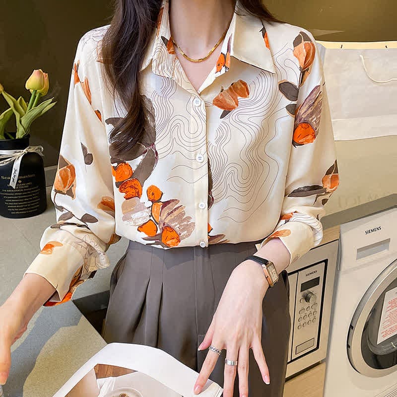 Abstract Ripple Print Chiffon Shirt Workwear