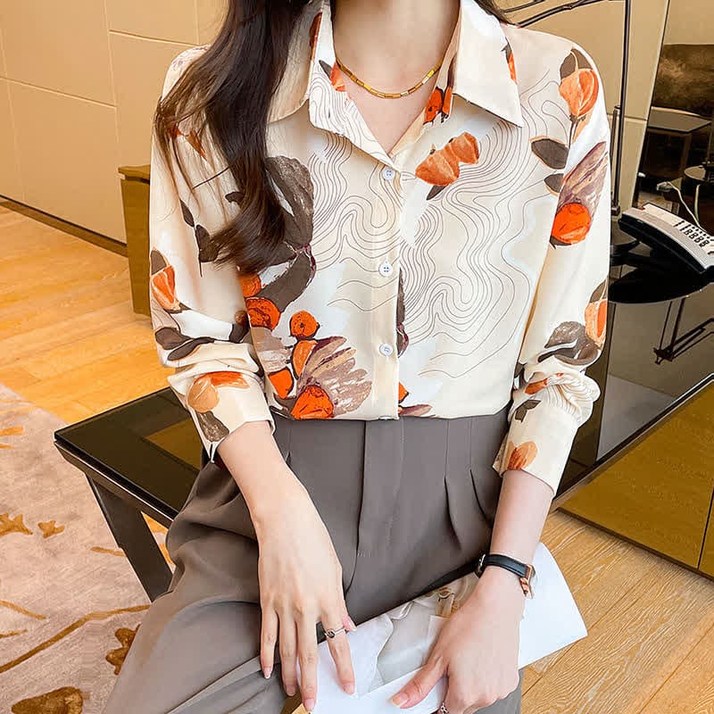 Abstract Ripple Print Chiffon Shirt Workwear