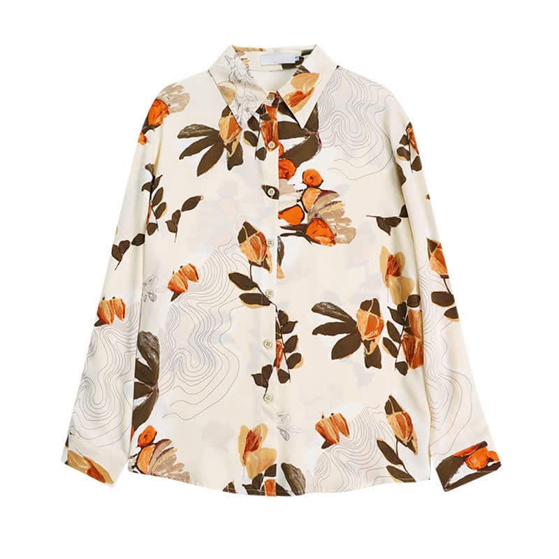 Abstract Ripple Print Chiffon Shirt Workwear - Orange / M