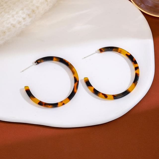 Acetate Open Hoop Earring - 1 Pair - E6399 - Leopard