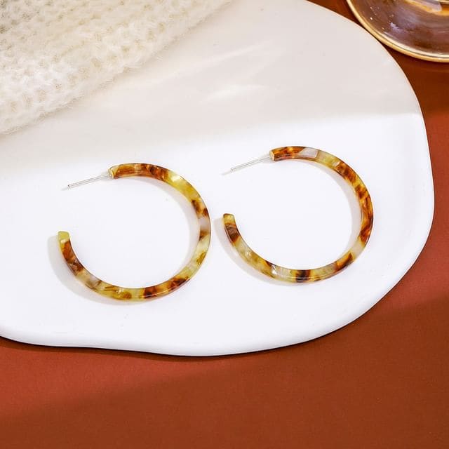 Acetate Open Hoop Earring - 1 Pair - E6401 - Yellow