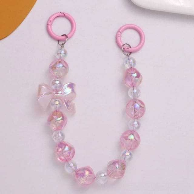 Acrylic Beaded Keychain - Q1311-1 - Translucent Pink &