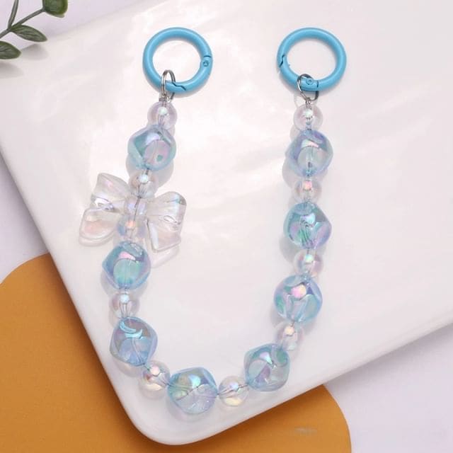 Acrylic Beaded Keychain - Q1311-6 - Translucent Blue &