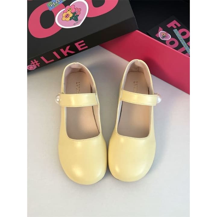 Adhesive Strap Plain Faux Pearl Accent Mary Jane Flats