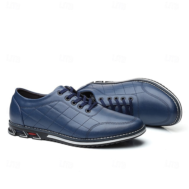 - Faux Lace-Up Quilted Blue Sneakers Leather Stylish Men's