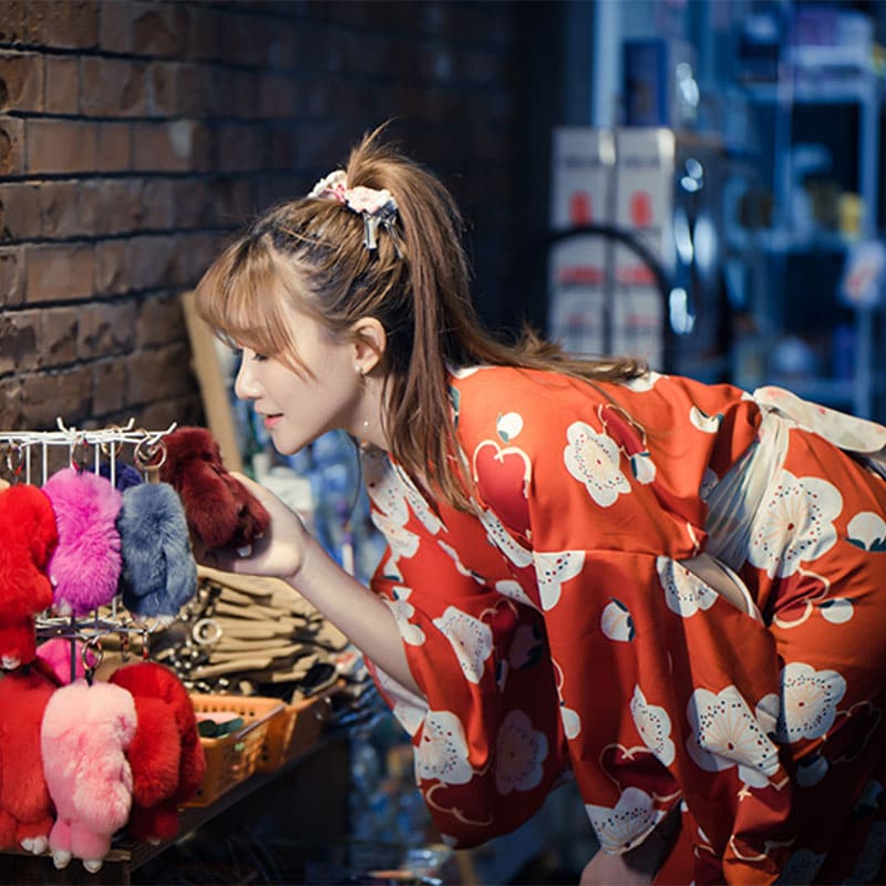 Aesthetic Cherry Blossoms Print Kimono Dress - Red