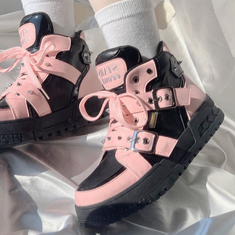 Aesthetic Punk Lolita Sneakers Shoes - Black Pink / 34/US5