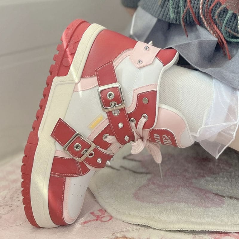 Aesthetic Punk Lolita Sneakers Shoes - Red White / 34/US5