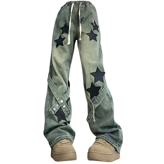 Aesthetic Star Patch Jeans - S / Green - Jeans