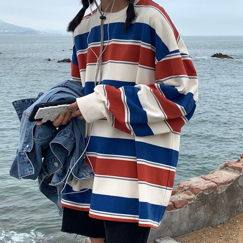 aesthetic striped long sleeve sweatshirt - boogzel clothing - aesthetic outfits