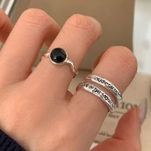 Agate Bead Alloy Open Ring / Lettering Layered Alloy Open