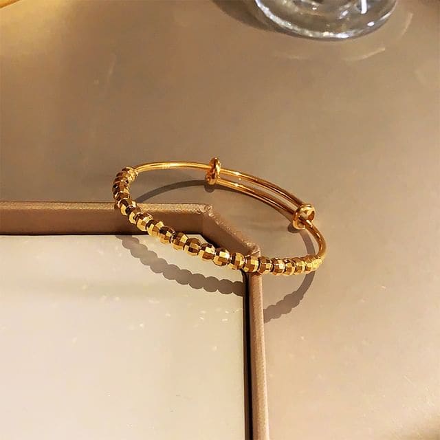 Alloy Bangle / Set - 1 Pc - Beaded Bangle - Gold / One Size