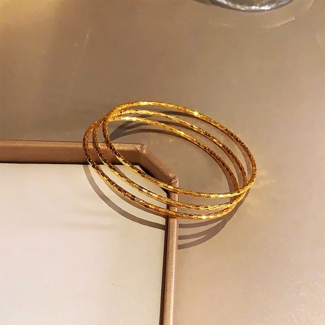 Alloy Bangle / Set - Set of 3 - Rough Bangle - Gold