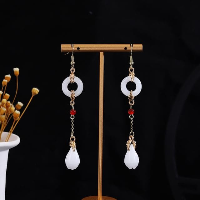 Alloy Chandelier Earring - E2423-4 - 1 Pair - Gold & White