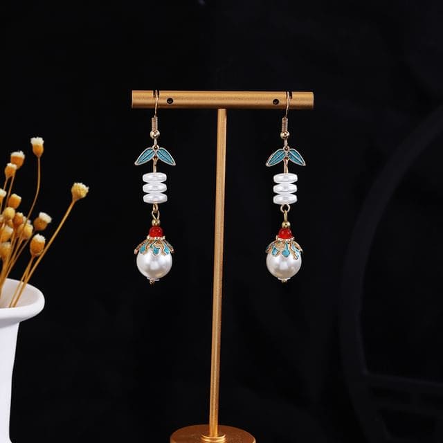 Alloy Chandelier Earring - E3044-5 - 1 Pair - Gold & Green