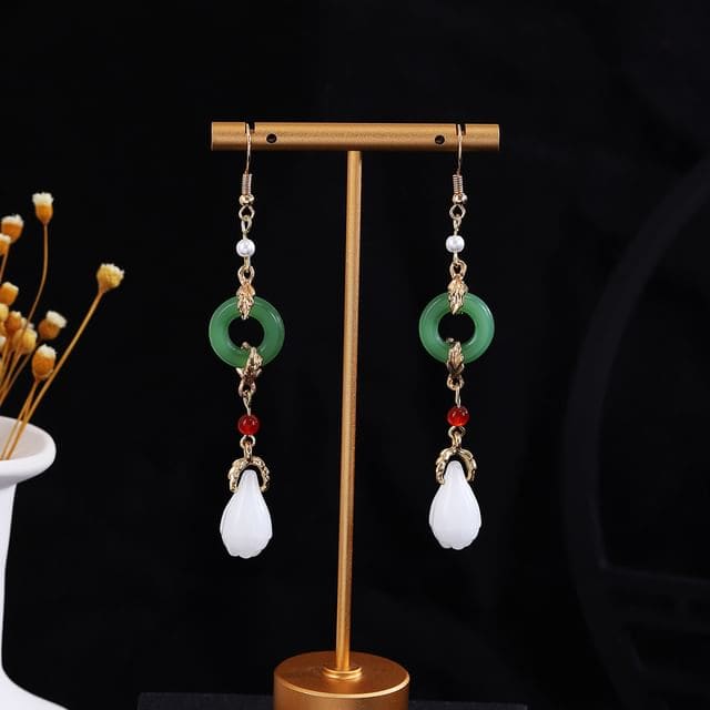 Alloy Chandelier Earring - E3260 - 1 Pair - Gold & Green &