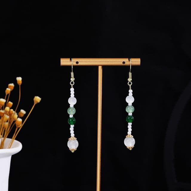 Alloy Chandelier Earring - E4759-2 - 1 Pair - White & Green