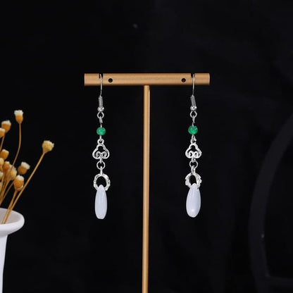 Alloy Chandelier Earring - E4889 - 1 Pair - Silver & White