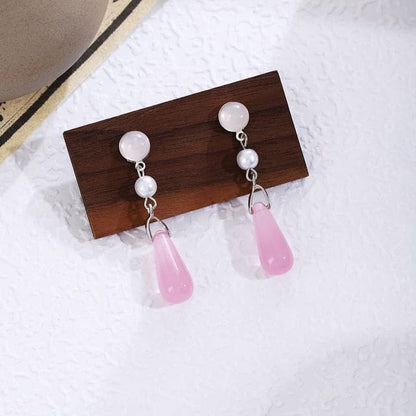 Alloy Chandelier Earring - E6011 - 1 Pair - White & Pink