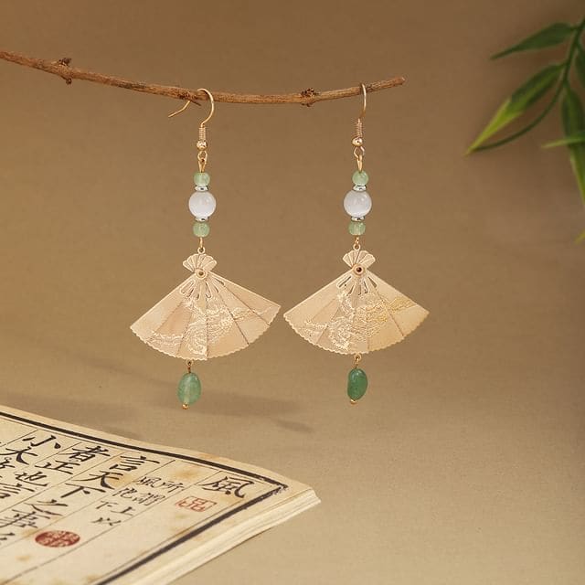 Alloy Chandelier Earring - E6404 - 1 Pair - Gold & Green &