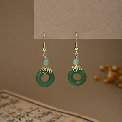 Alloy Chandelier Earring - E6409 - 1 Pair - Gold & Green