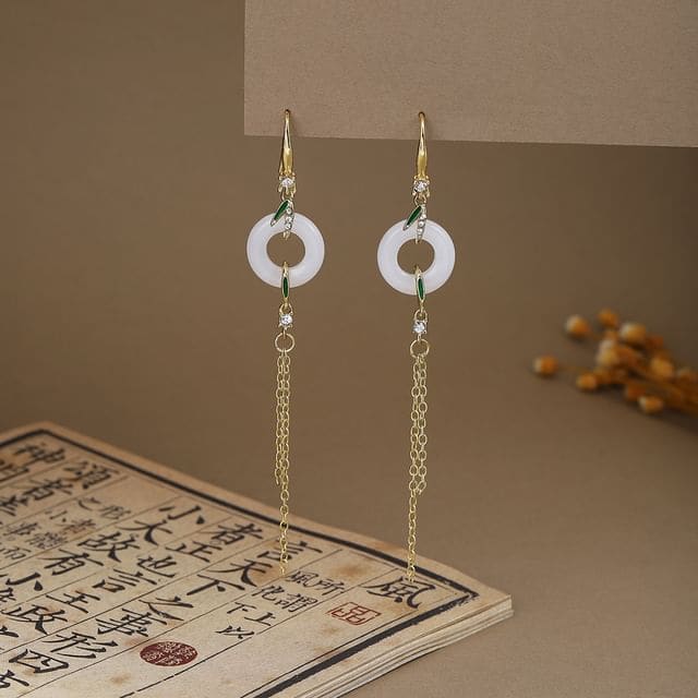 Alloy Chandelier Earring - E6410 - 1 Pair - Gold & White &