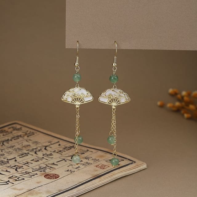 Alloy Chandelier Earring - E6413 - 1 Pair - Gold & White &