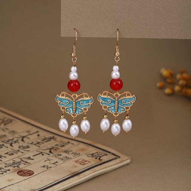 Alloy Chandelier Earring - E6415 - 1 Pair - Gold & White &