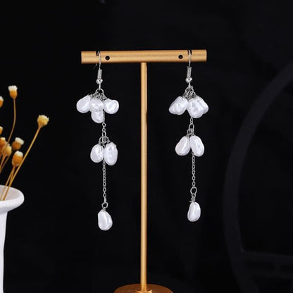 Alloy Chandelier Earring - E6431 - 1 Pair - Silver & White