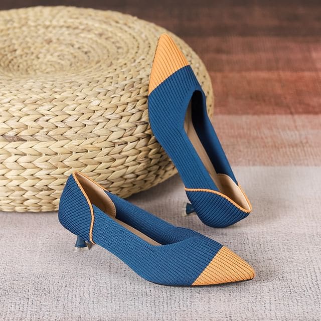 Almond Toe Kitten Heel Pumps - Denim Blue / 34