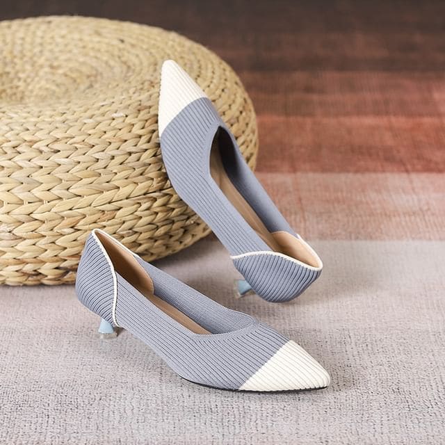 Almond Toe Kitten Heel Pumps - Gray / 34