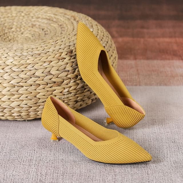 Almond Toe Kitten Heel Pumps - Yellow / 34