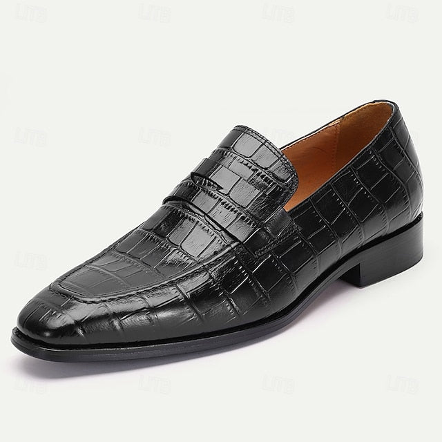 Dress Crocodile Men's Pattern Classic Brown Leather Shoes -
