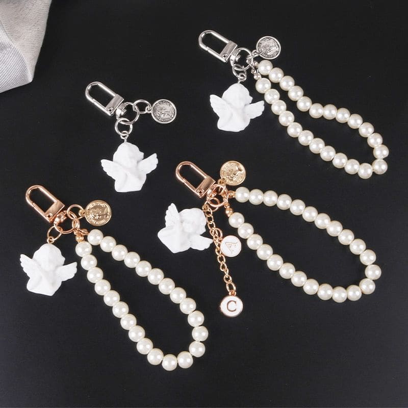 Angel Faux Alloy / Faux Pearl Bag Charm Keyring (Various